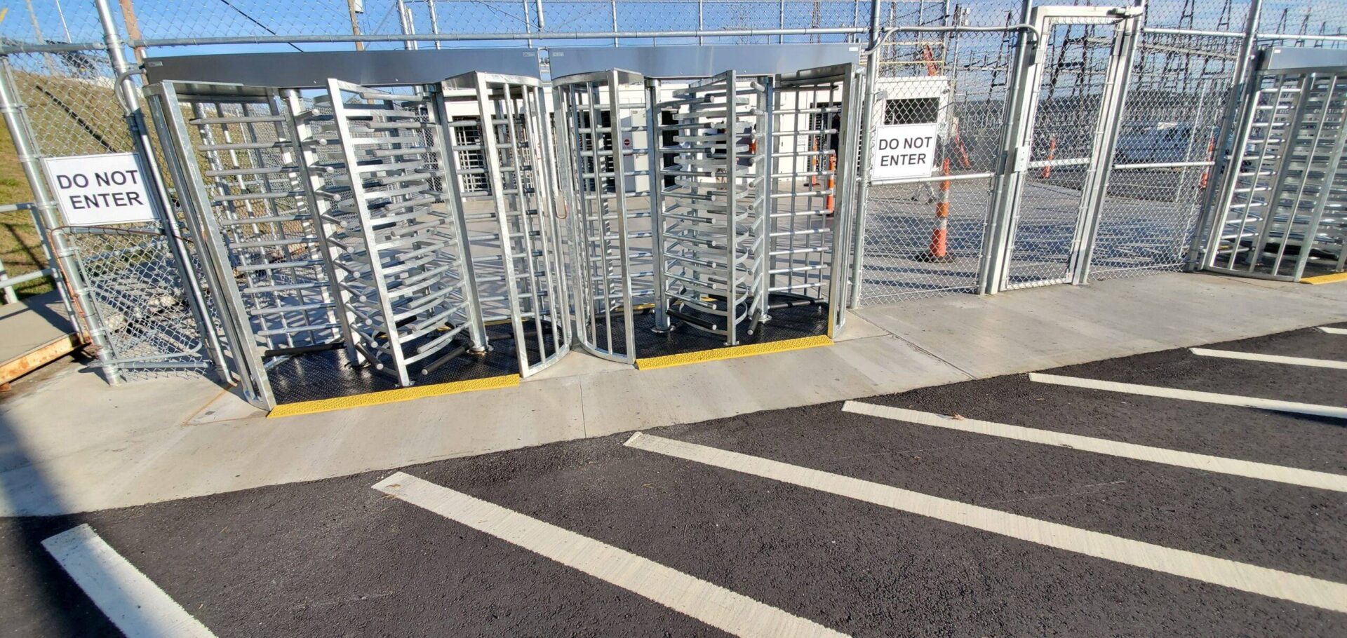 Turnstiles installed at a secure entrance