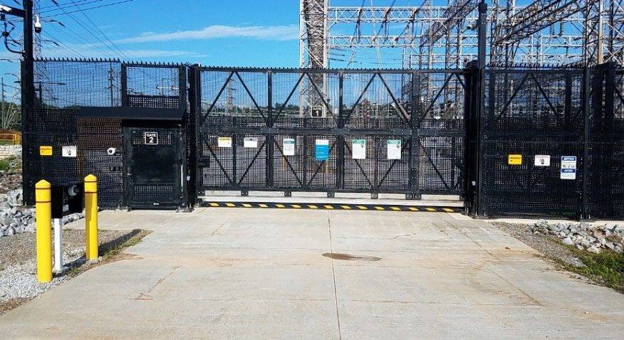 Anti-ram security gate at a substation entrance