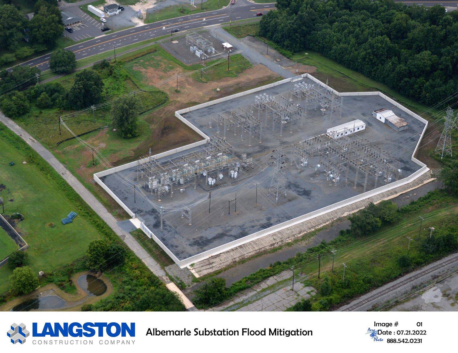 Aerial of substation flood-mitigation wall