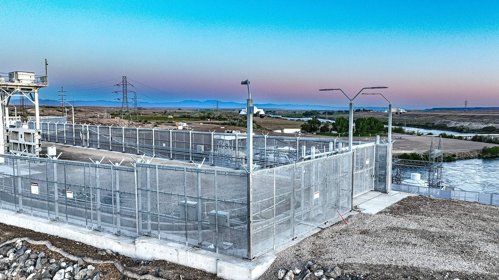 Aerial view of a substation perimeter security enclosure
